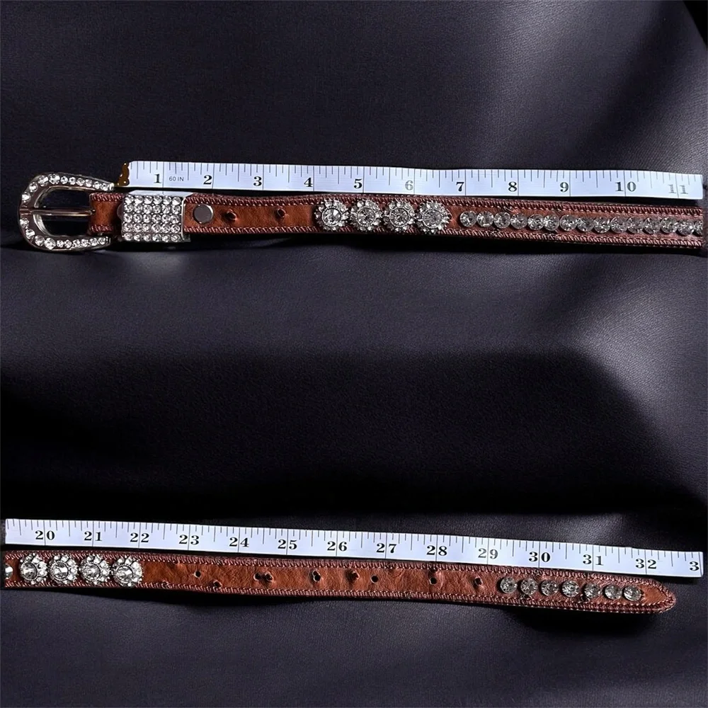 Shyanne Girls' Belt Sz 26 Ostrich Print Rhinestone K501 Crystal Brown Silver